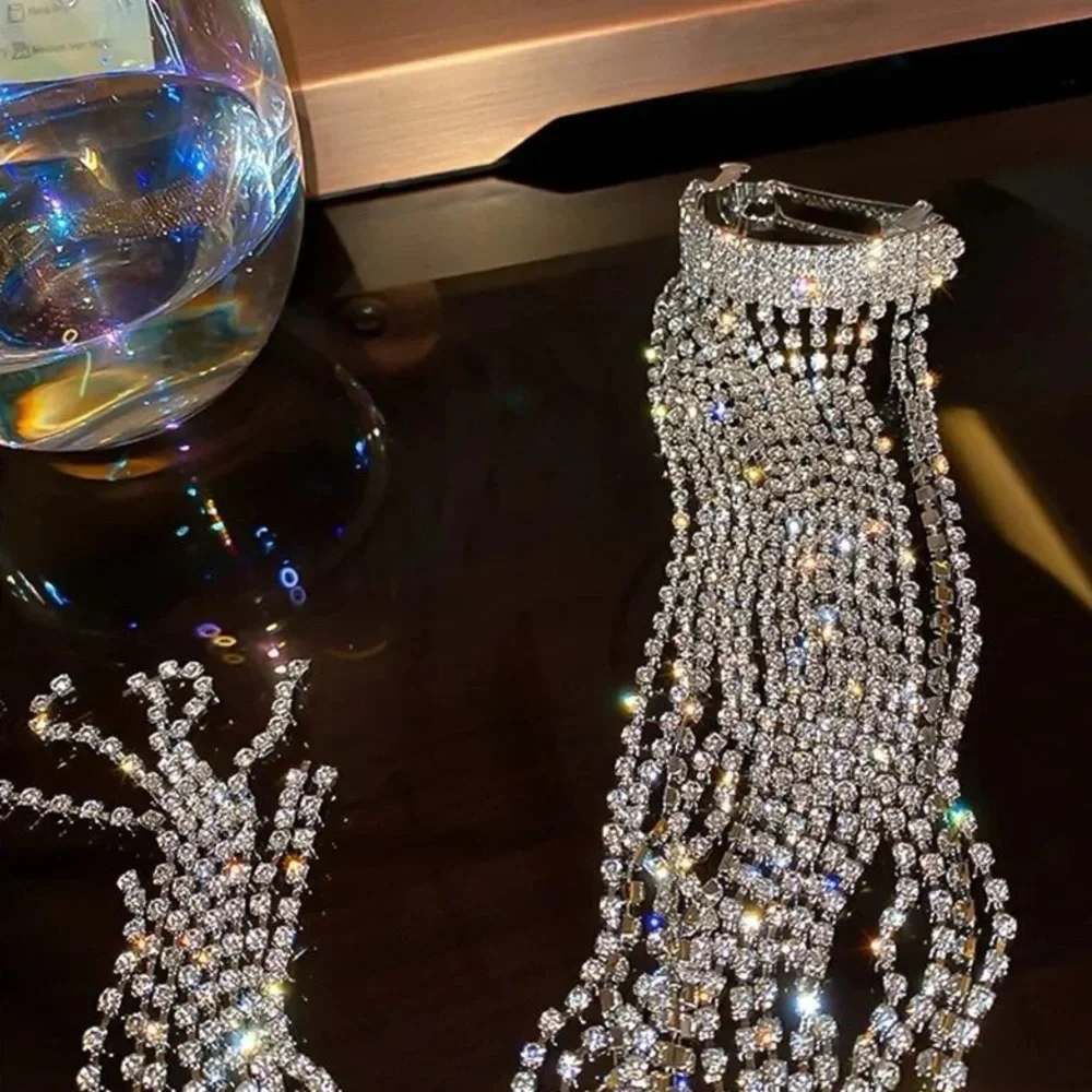 Long Rhinestone Fringe French Barrette